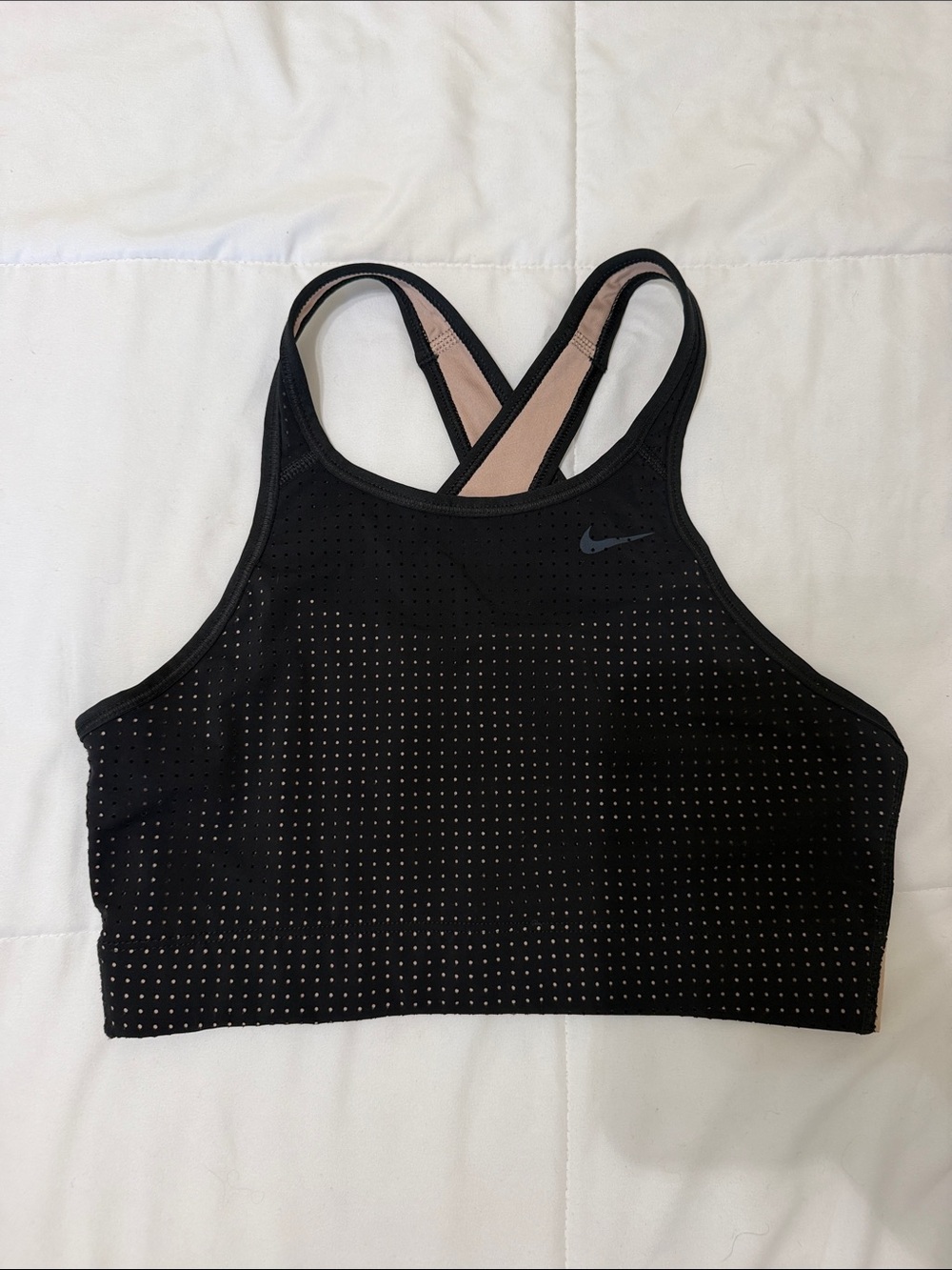 Nike Black Perforated High-Neck Sports Bra with Pink Lining